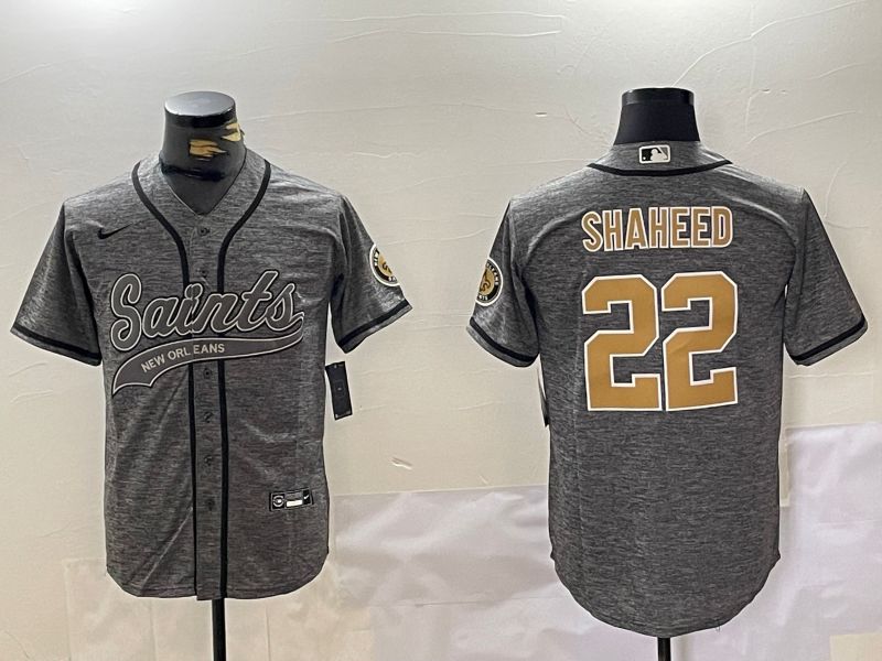 Men New Orleans Saints 22 Shaheed Grey Joint Name 2024 Nike Limited NFL Jersey style 1